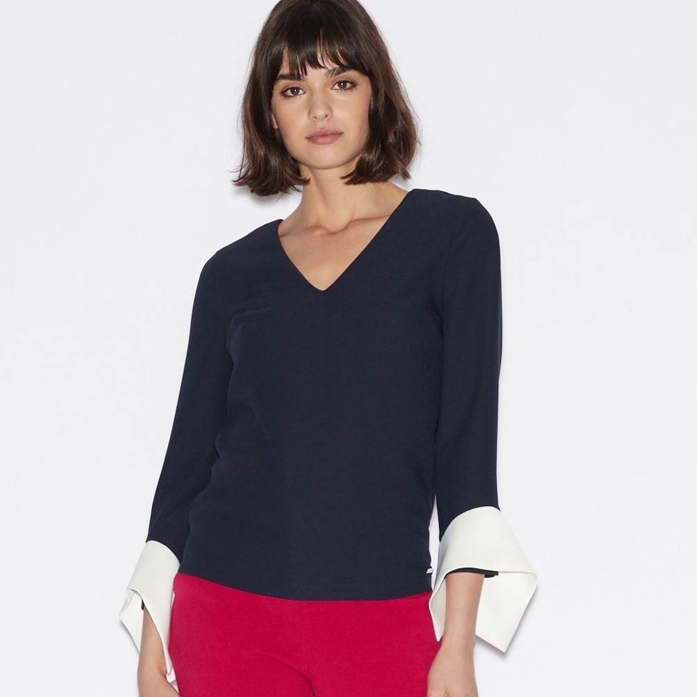A|X ARMANI EXCHANGE Women's V-Neck Blouse with Large Cuffs